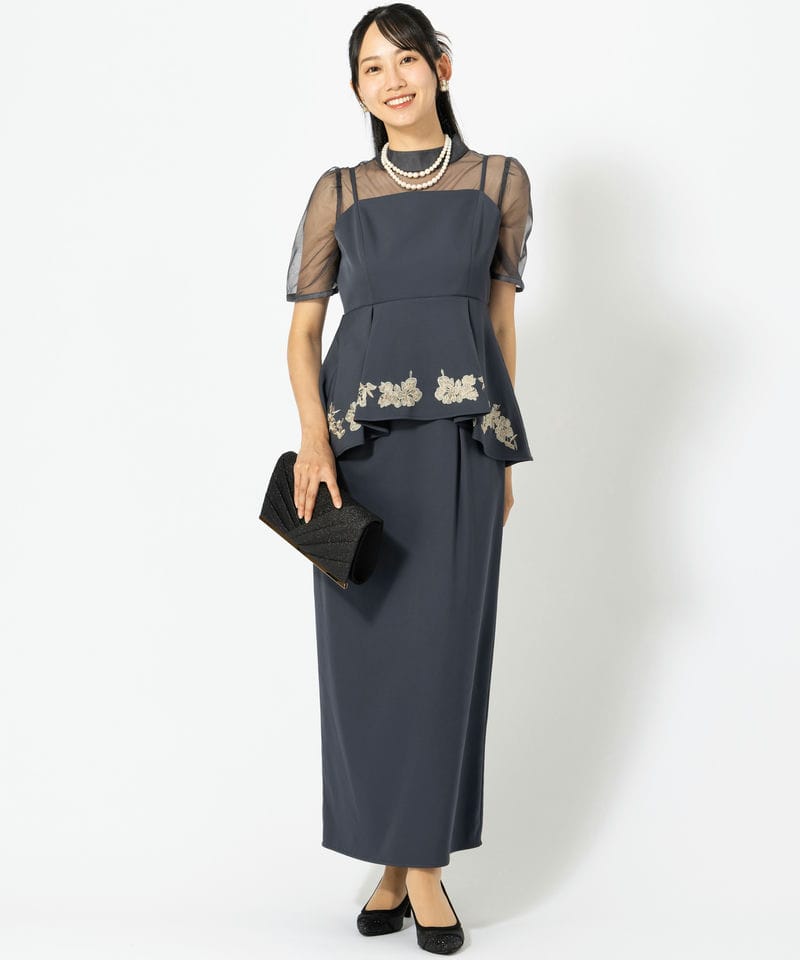 etoll. エトル 刺繍ペプラムビスチェ&Iラインドレス ネイビー系 | 結婚