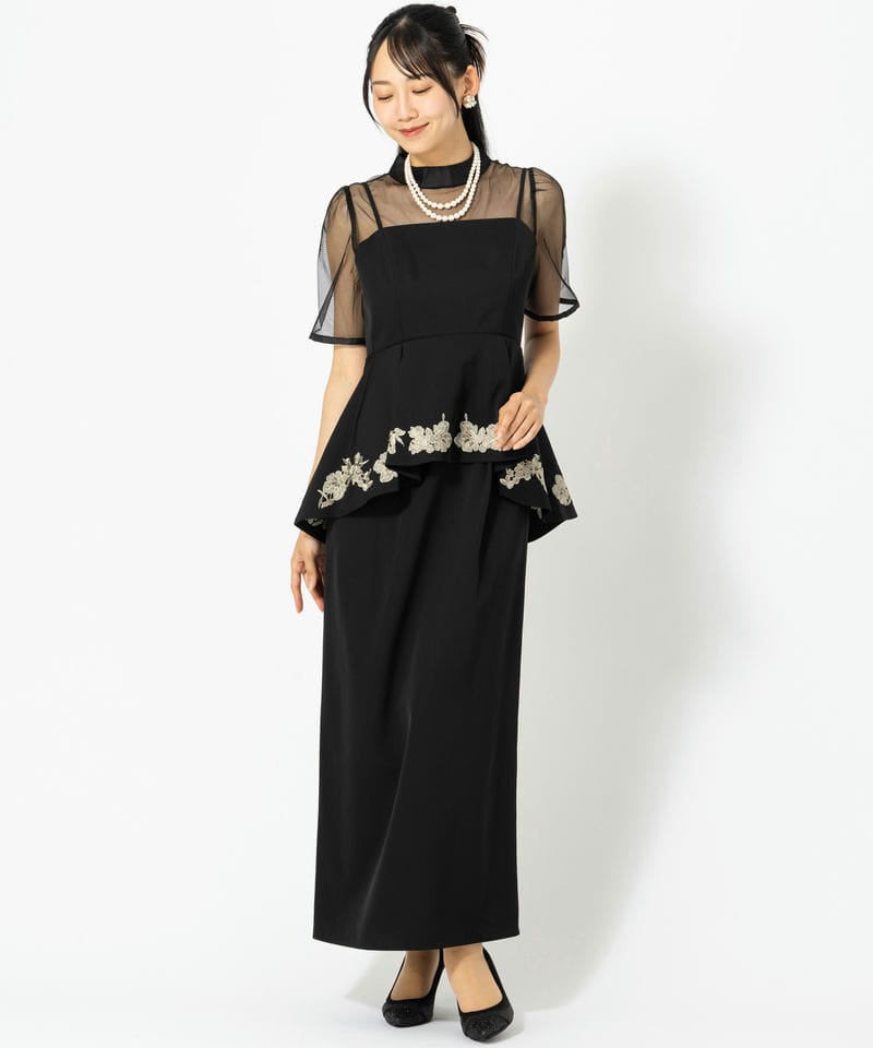 etoll. エトル 刺繍ペプラムビスチェ&Iラインドレス ブラック系 | 結婚