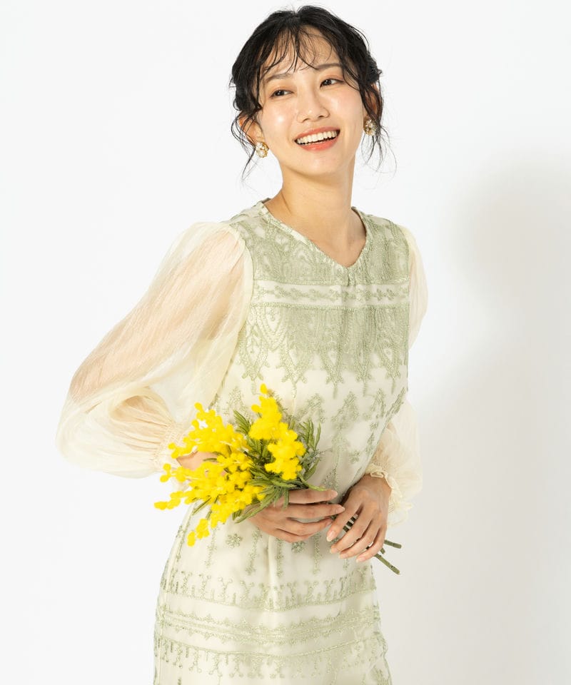 LE'RURE リルアー スリーブレススカラップドレス グリーン系 | 結婚式