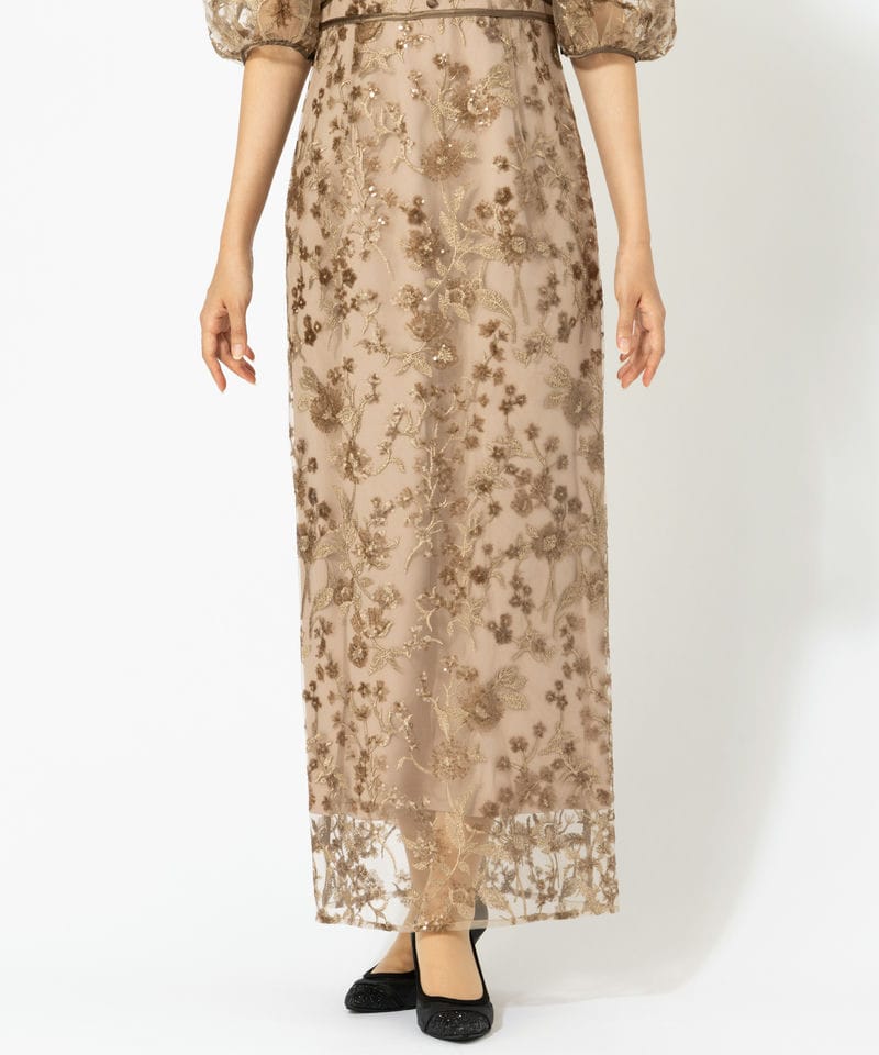 Leja レジャ フラワーディテールパフスリーブIラインワンピースドレス