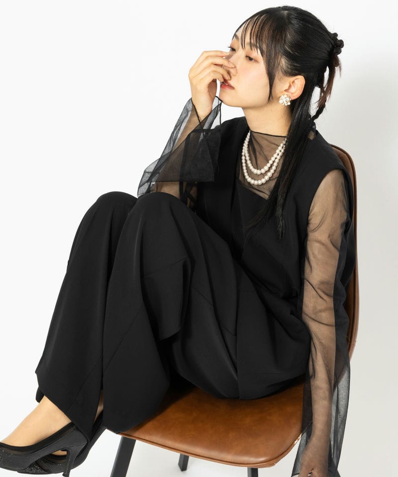 Select Shop チュールレイヤードトップス&ワイドパンツ ブラック系