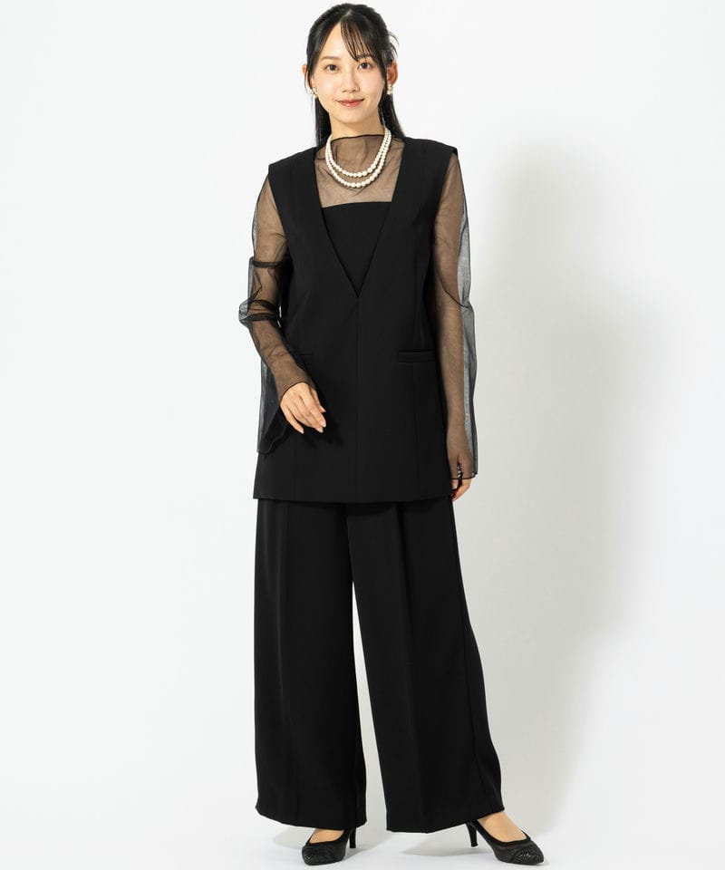 Select Shop チュールレイヤードトップス&ワイドパンツ ブラック系