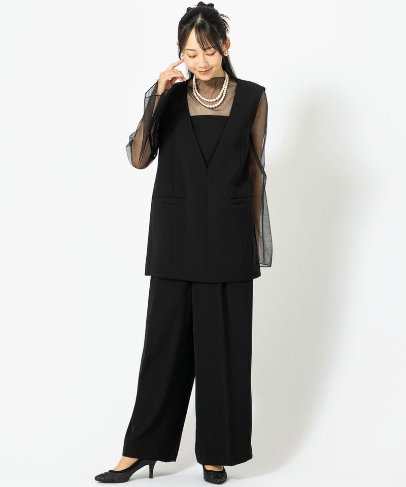 チュール レイヤード トップス ワイドパンツ セットアップ パンツドレス Select Shop チュールレイヤードトップス&ワイドパンツ ブラック系