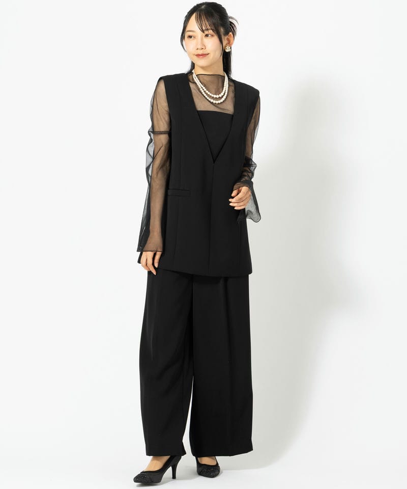 チュール レイヤード トップス ワイドパンツ セットアップ パンツドレス Select Shop チュールレイヤードトップス&ワイドパンツ ブラック系