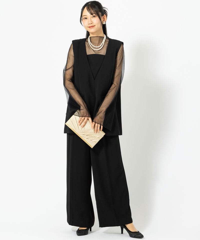 Select Shop チュールレイヤードトップス&ワイドパンツ ブラック系