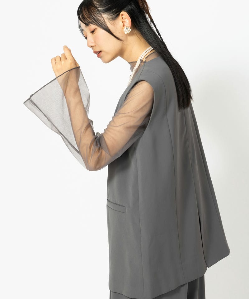 Select Shop チュールレイヤードトップス&ワイドパンツ グレー系