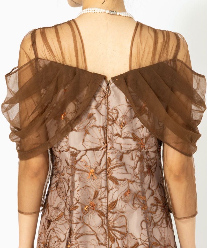 ANDRESD アンドレスド チュールドレープスパンコールドレス ブラウン系