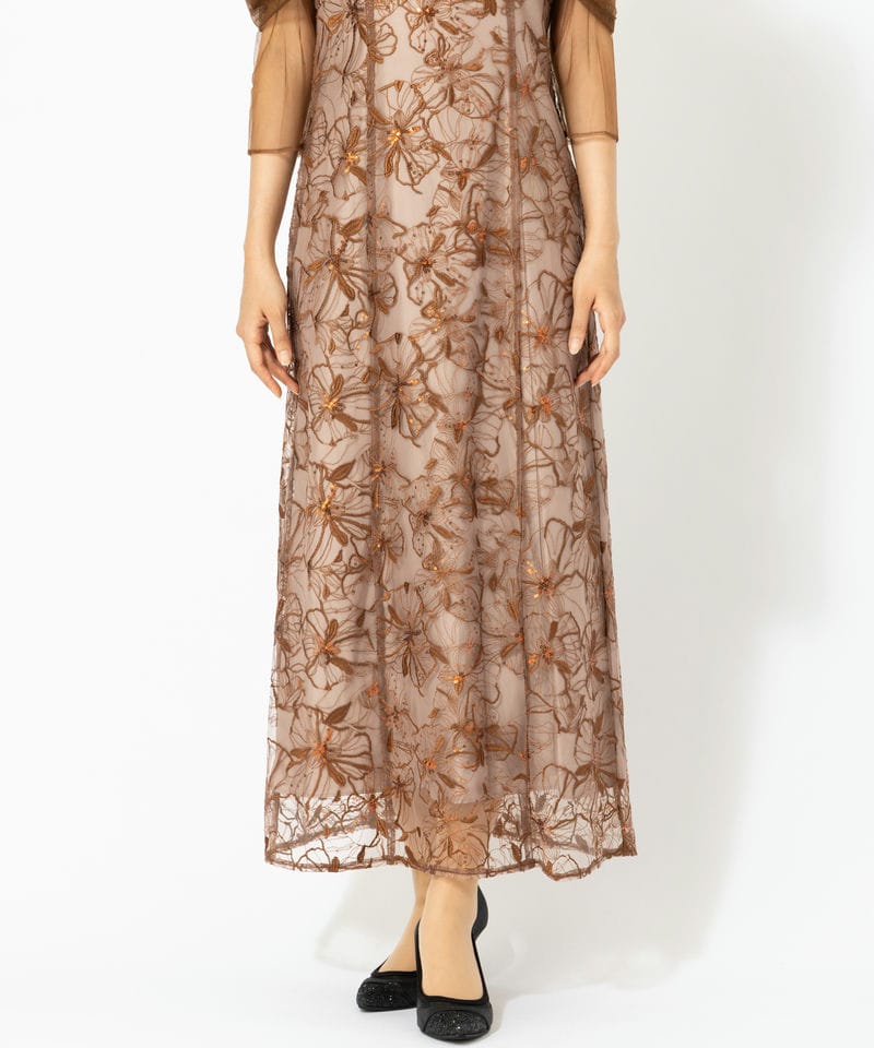 ANDRESD アンドレスド チュールドレープスパンコールドレス ブラウン系