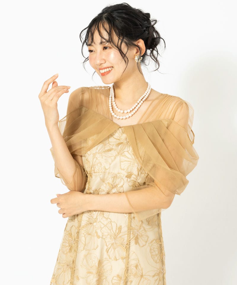 ANDRESD アンドレスド チュールドレープスパンコールドレス イエロー系