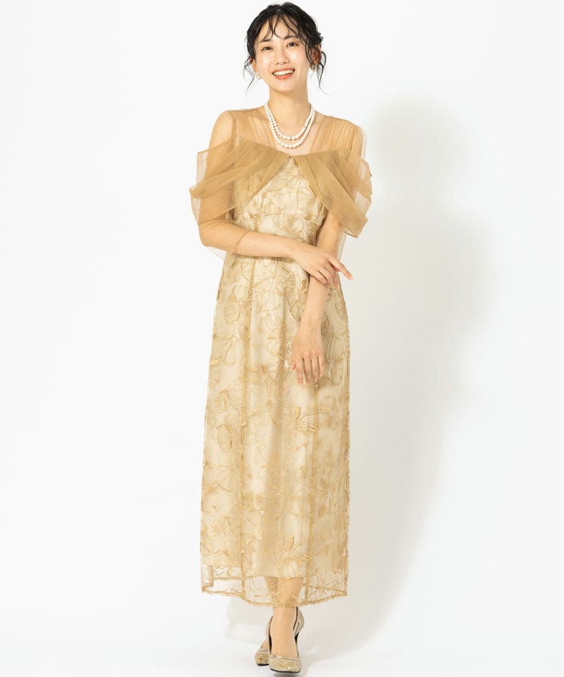 ANDRESD アンドレスド チュールドレープスパンコールドレス イエロー系