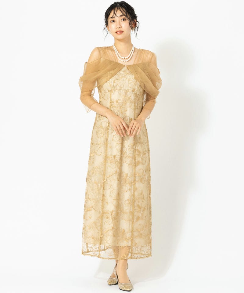 ANDRESD アンドレスド チュールドレープスパンコールドレス イエロー系