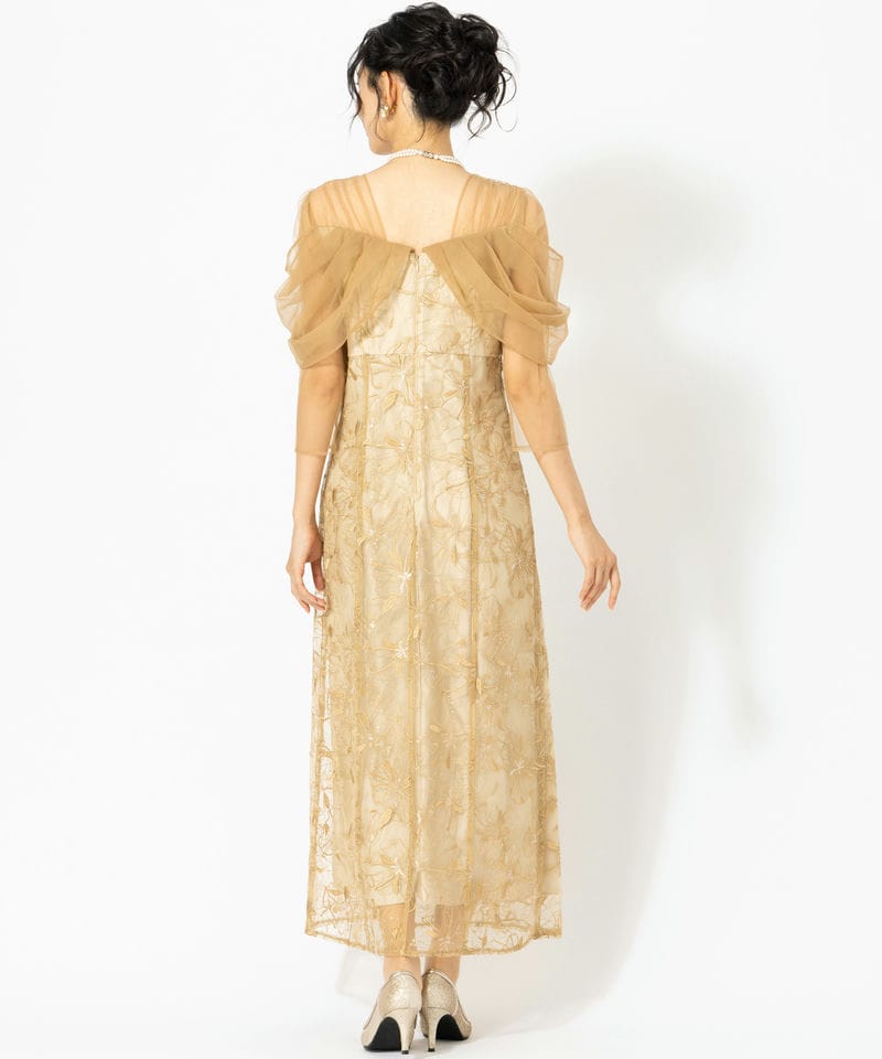 ANDRESD アンドレスド チュールドレープスパンコールドレス イエロー系