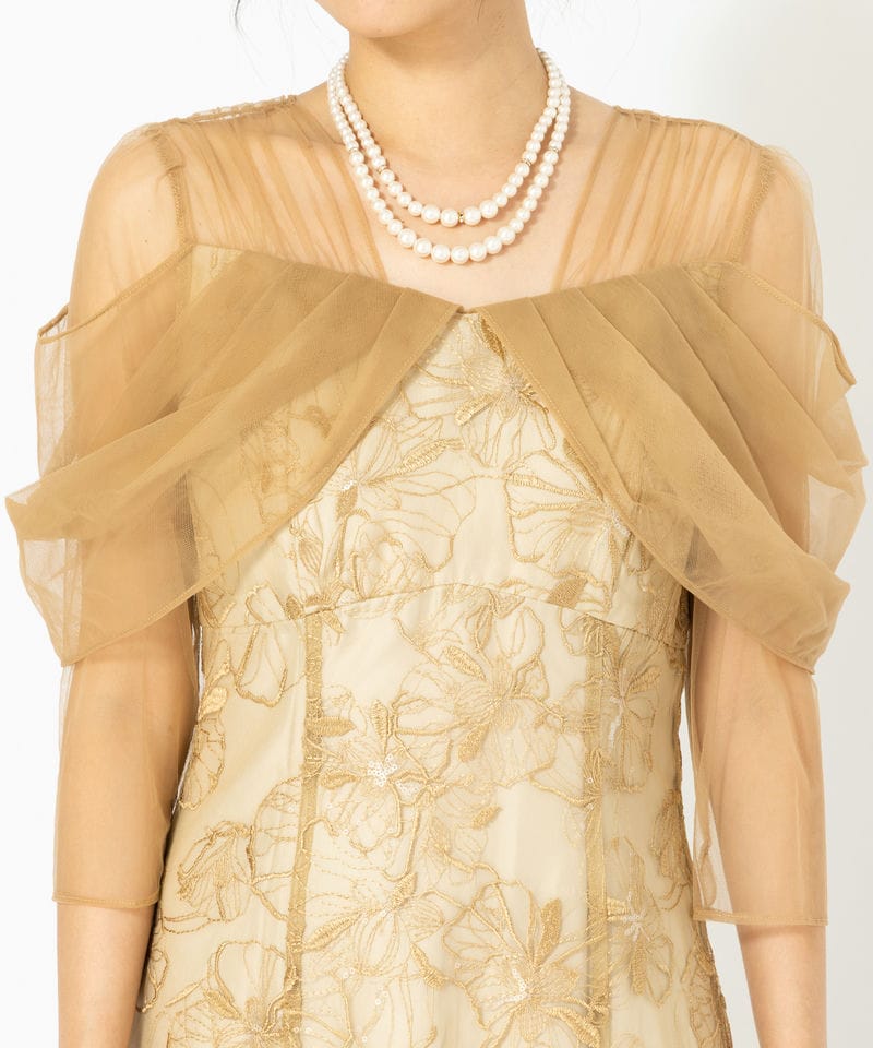 ANDRESD アンドレスド チュールドレープスパンコールドレス イエロー系