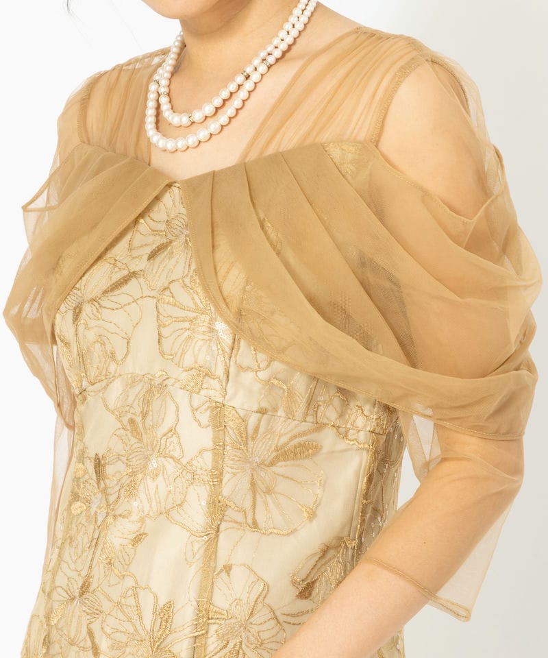 ANDRESD アンドレスド チュールドレープスパンコールドレス イエロー系