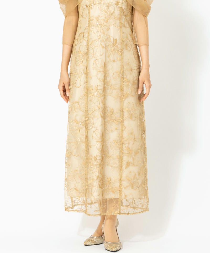 ANDRESD アンドレスド チュールドレープスパンコールドレス イエロー系