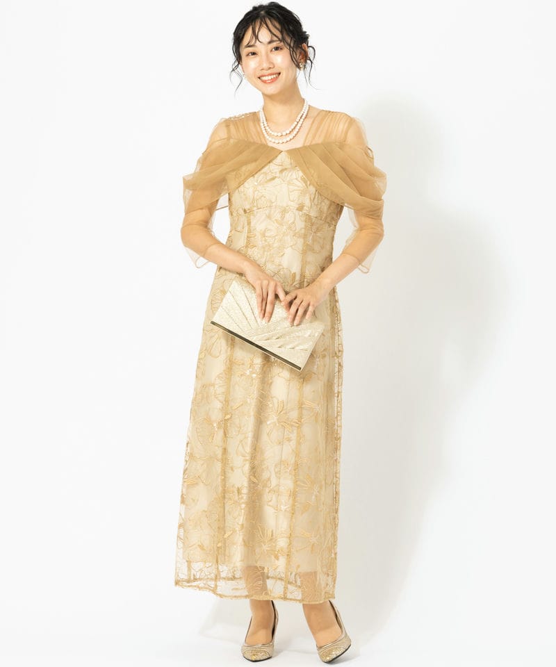 ANDRESD アンドレスド チュールドレープスパンコールドレス イエロー系