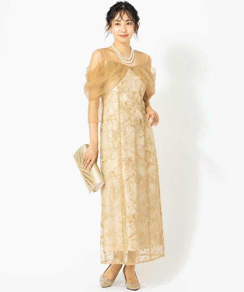 ANDRESD アンドレスド チュールドレープスパンコールドレス イエロー系