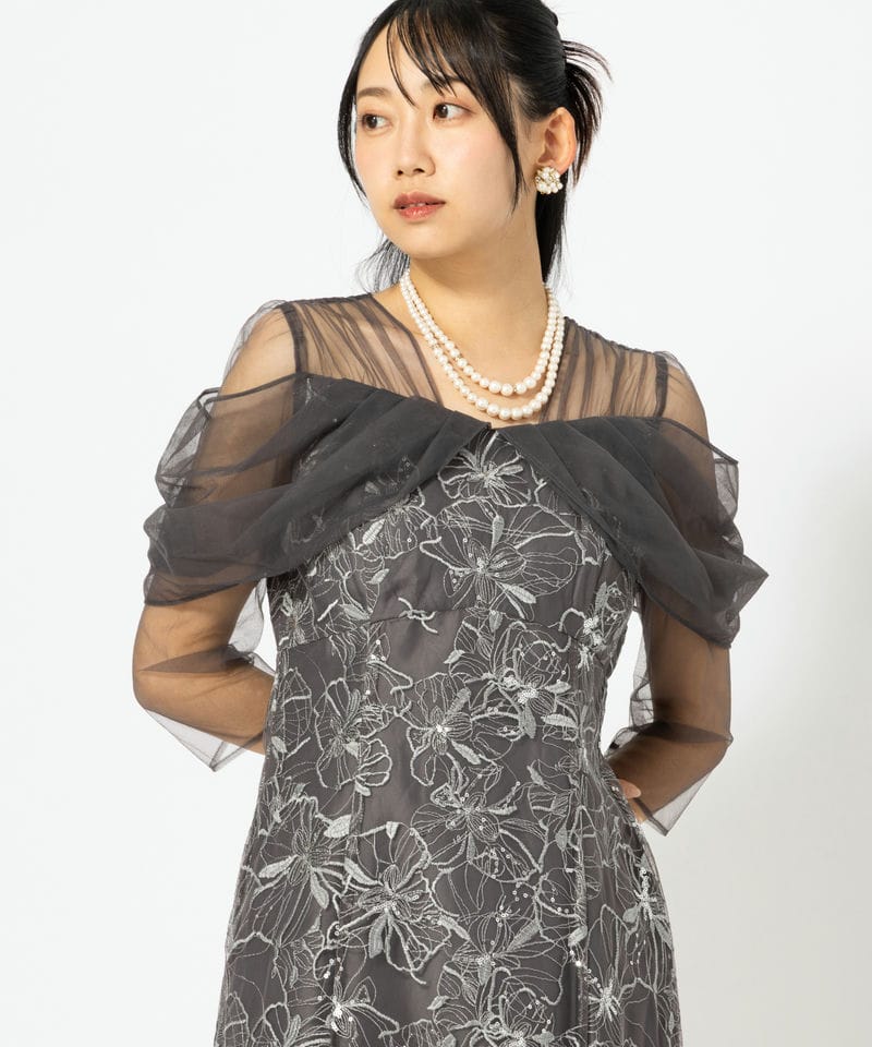 ANDRESD アンドレスド チュールドレープスパンコールドレス イエロー系