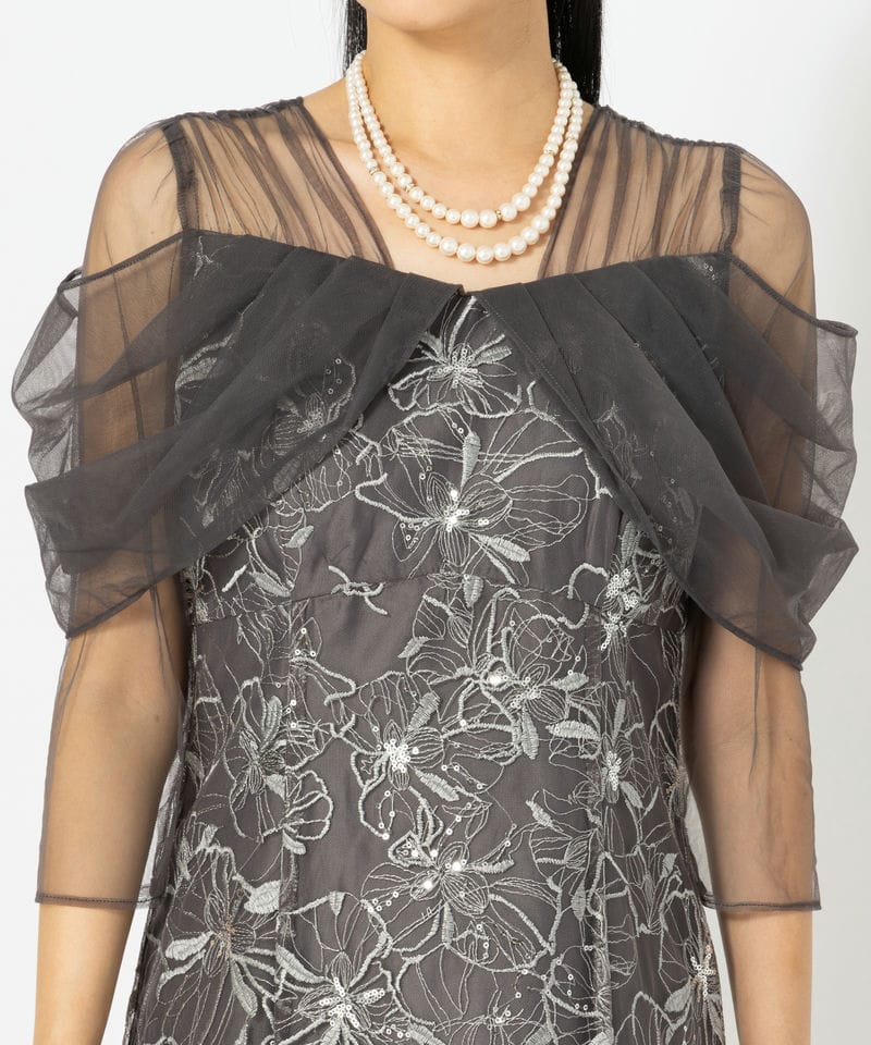 ANDRESD アンドレスド チュールドレープスパンコールドレス グレー系