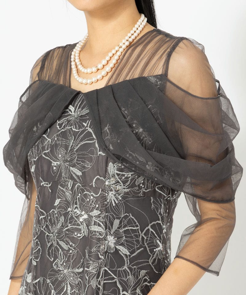 ANDRESD アンドレスド チュールドレープスパンコールドレス グレー系