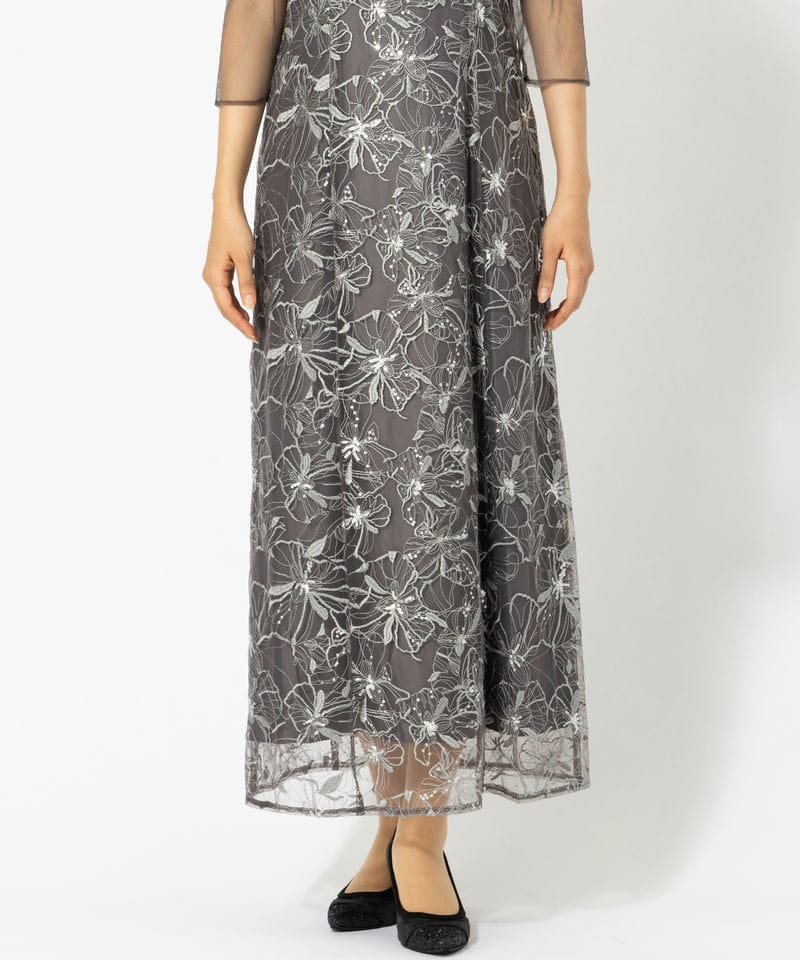 ANDRESD アンドレスド チュールドレープスパンコールドレス グレー系