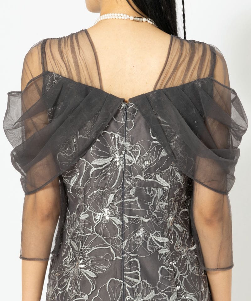 ANDRESD アンドレスド チュールドレープスパンコールドレス グレー系