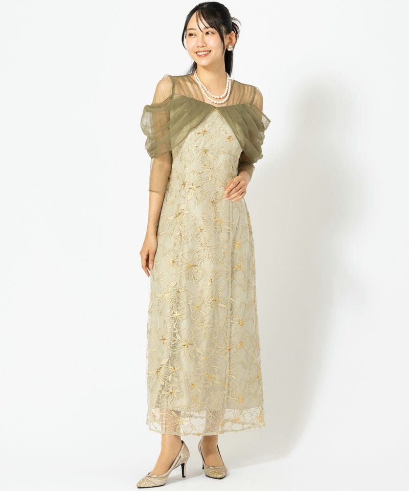 ANDRESD アンドレスド チュールドレープスパンコールドレス イエロー系