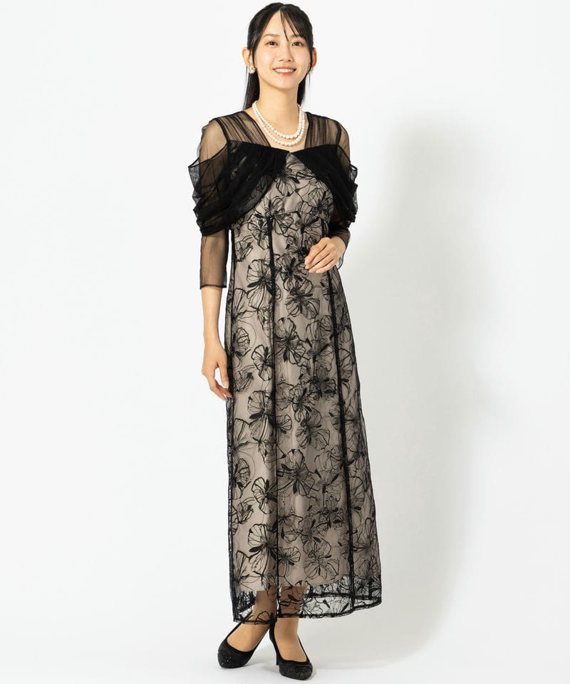 ANDRESD アンドレスド チュールドレープスパンコールドレス ブラック系