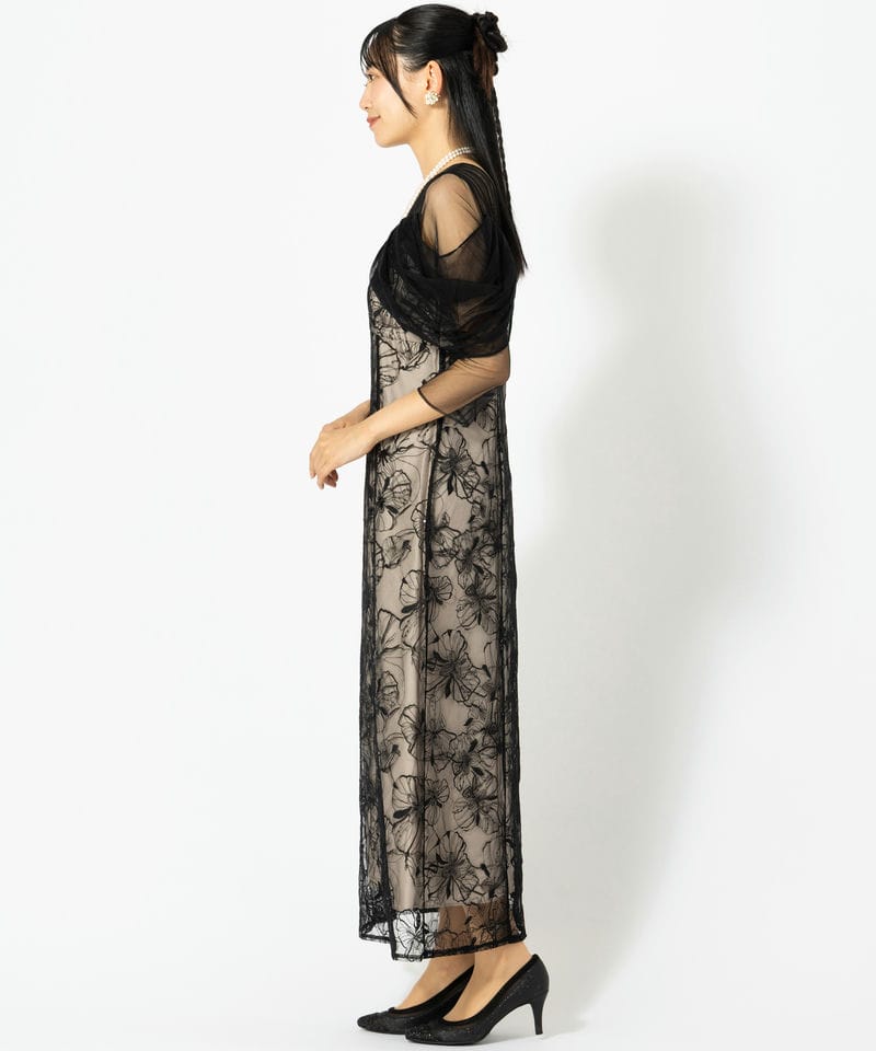 ANDRESD アンドレスド チュールドレープスパンコールドレス ブラック系