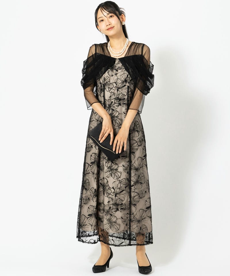 ANDRESD アンドレスド チュールドレープスパンコールドレス ブラック系