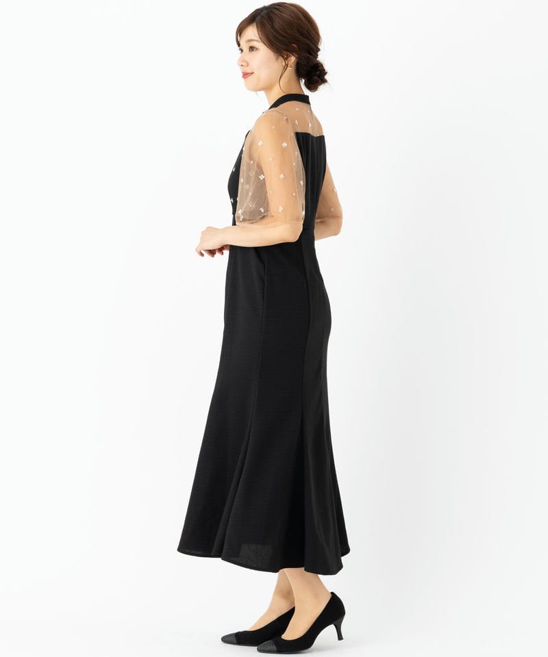 Leja レジャ 花柄スパンコールチュールオーバーラップマーメイドドレス