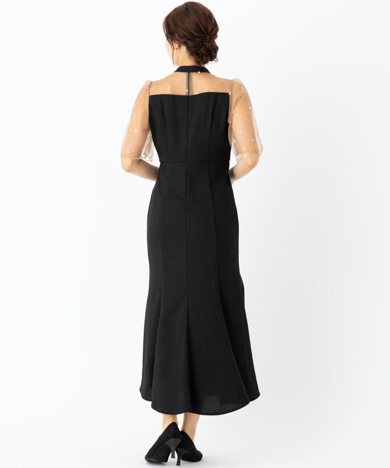 Leja レジャ 花柄スパンコールチュールオーバーラップマーメイドドレス