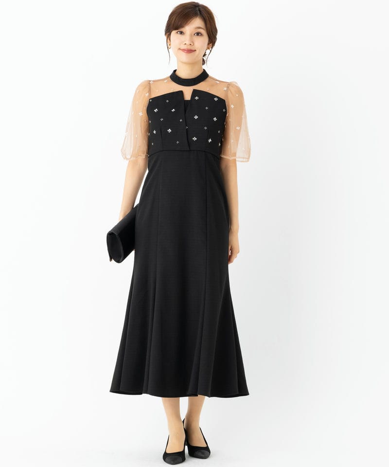 Leja レジャ 花柄スパンコールチュールオーバーラップマーメイドドレス