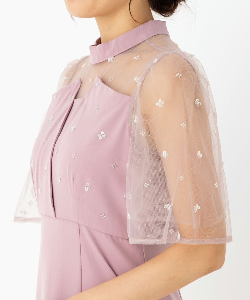 Leja レジャ 花柄スパンコールチュールオーバーラップマーメイドドレス