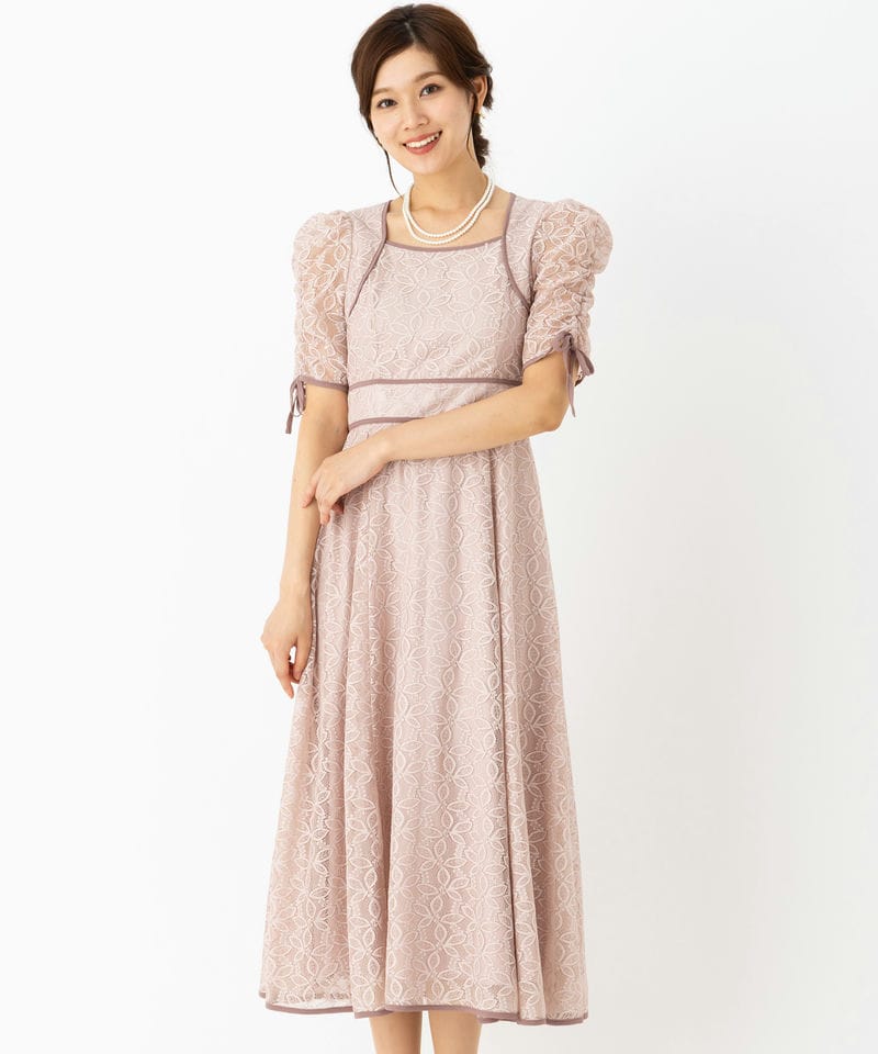 LilyBrown リリーブラウン ウエストクロスラメレースドレス ピンク系