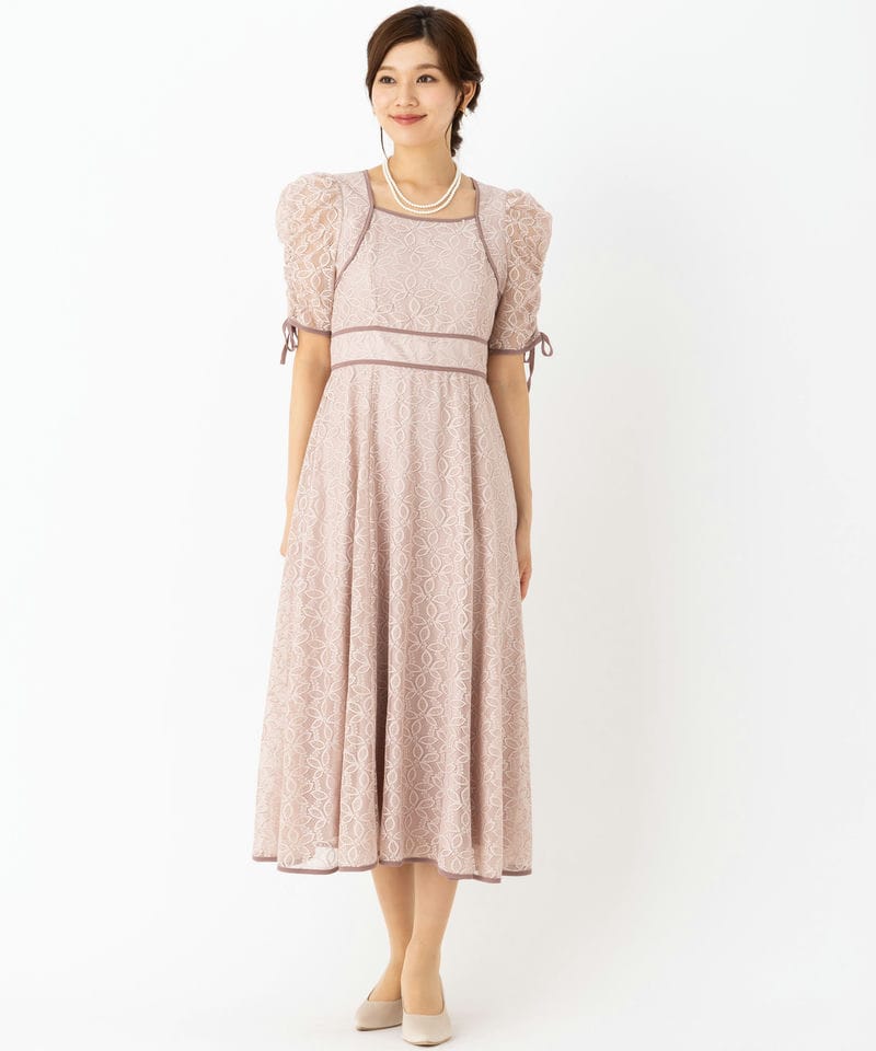 WILLSELECTION ウィルセレクション 配色レースギャザースリーブドレス