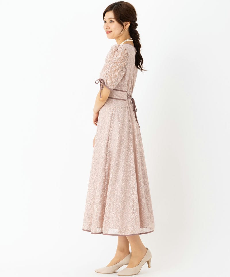 WILLSELECTION ウィルセレクション 配色レースギャザースリーブドレス