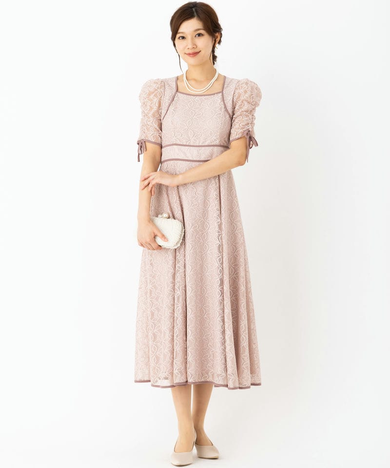 WILLSELECTION ウィルセレクション 配色レースギャザースリーブドレス