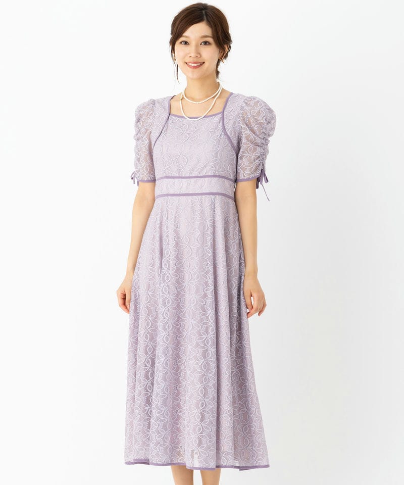 dazzlin ダズリン ネックツイスト刺繍レースドレス パープル系 | 結婚