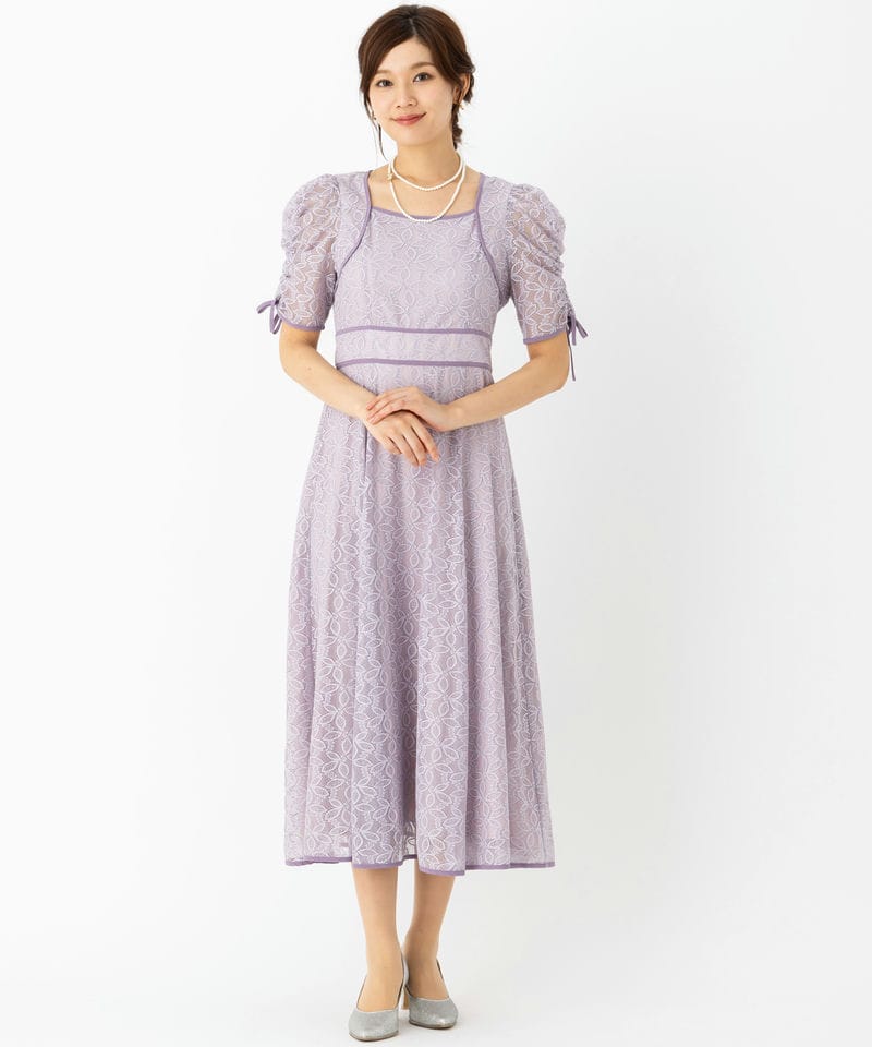 WILLSELECTION ウィルセレクション 配色レースギャザースリーブドレス