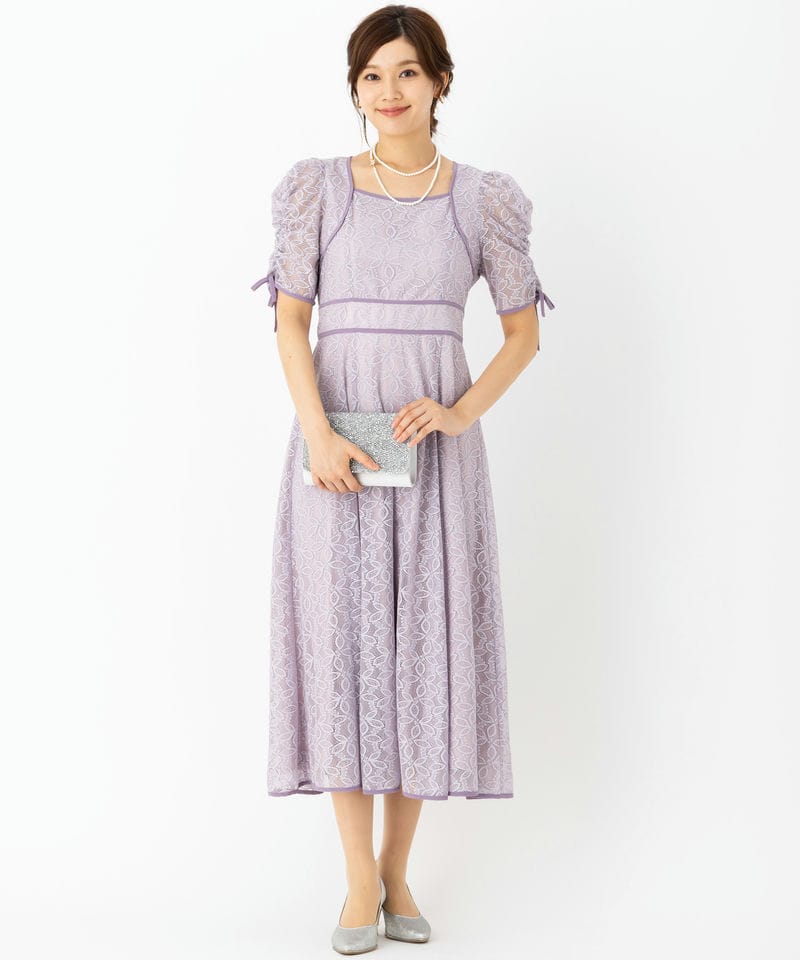 WILLSELECTION ウィルセレクション 配色レースギャザースリーブドレス