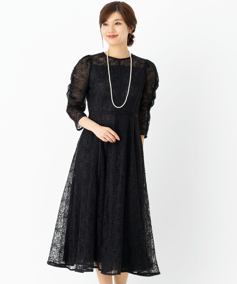 CELFORD セルフォード フラワーレースウエストマークドレス ブラック系