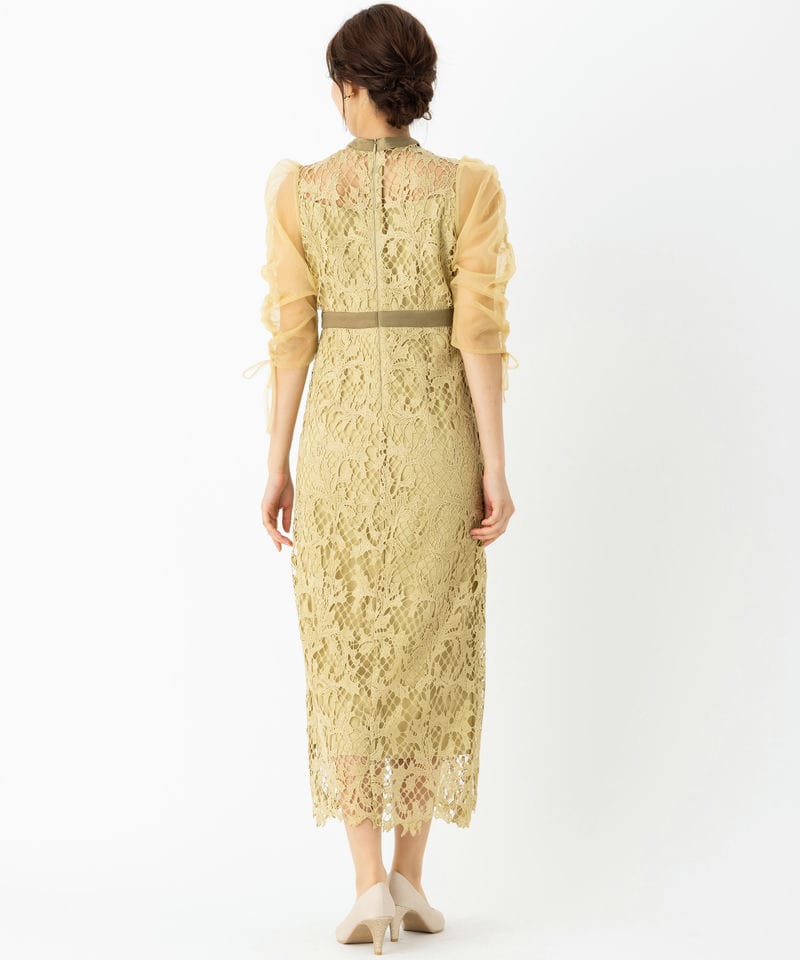 Leja レジャ シアーレースパフスリーブスリットⅠラインドレス