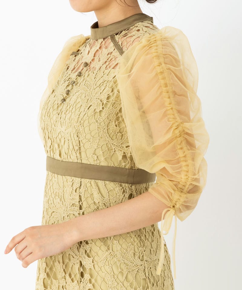 Leja レジャ シアーレースパフスリーブスリットⅠラインドレス