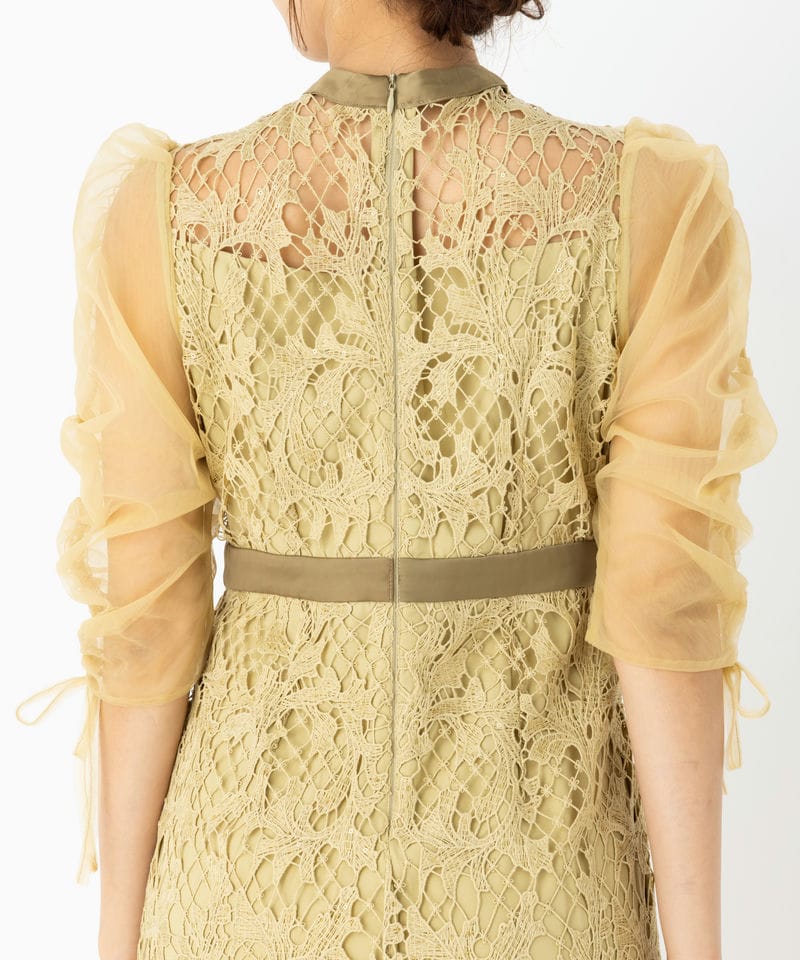 Leja レジャ シアーレースパフスリーブスリットⅠラインドレス