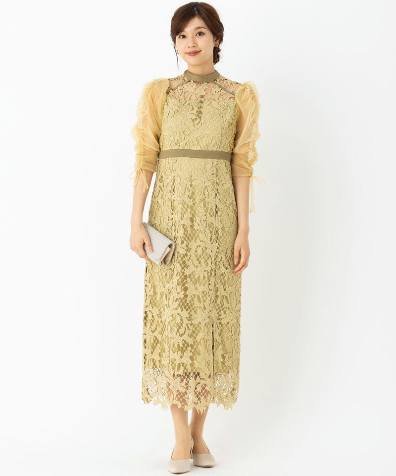 Leja レジャ シアーレースパフスリーブスリットⅠラインドレス