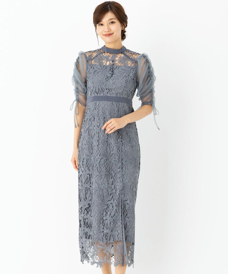 Leja レジャ シアーレースパフスリーブスリットⅠラインドレス