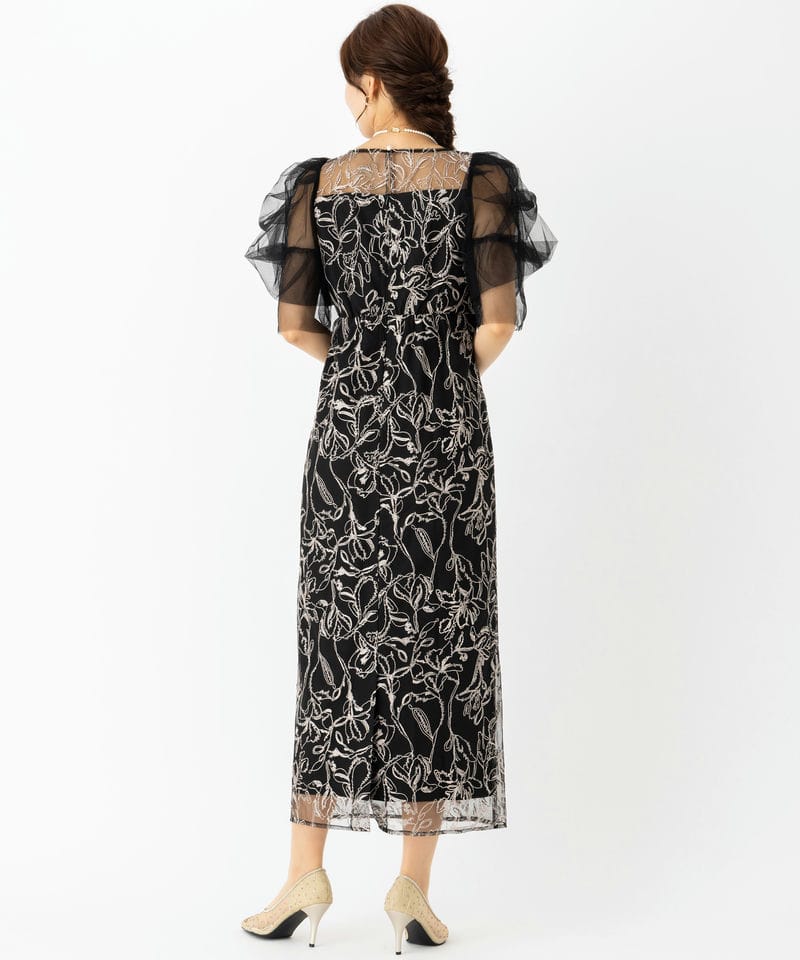 LE'RURE リルアー フラッフィースリーブペンシルドレス ブラック系