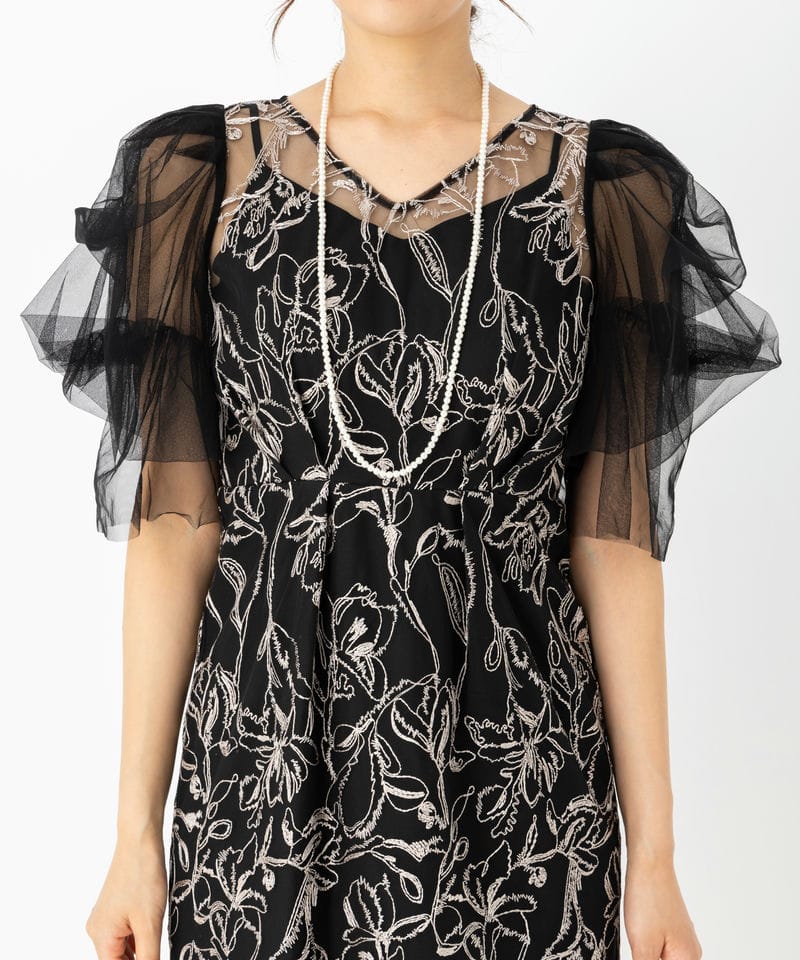 LE'RURE リルアー フラッフィースリーブペンシルドレス ブラック系