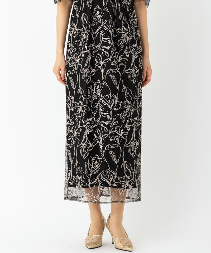 LE'RURE リルアー フラッフィースリーブペンシルドレス ブラック系